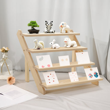 4-Tier Solid Pine Wood Desktop Display Stand – Natural Organizer for Jewelry & Decor - Lifeideas