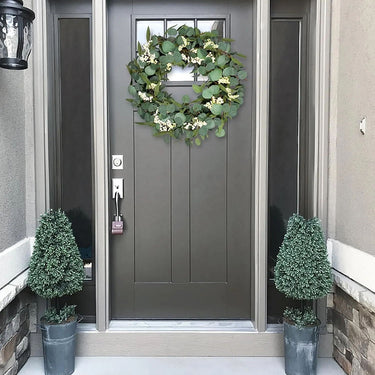 55cm Artificial Eucalyptus Topiary Wreath – Handmade Silk Leaf Door and Wall Decor - Lifeideas