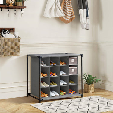 4-Tier Shoe Storage Rack – 16-Grid Freestanding Organizer with Fabric Cover and Metal Frame - Lifeideas