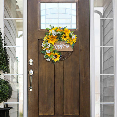 Artificial Sunflower Welcome Wreath – Round Silk Floral Door Decoration - Lifeideas