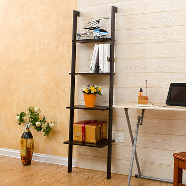 4-Tier Wall-Mounted Wooden Ladder Shelf – Modern Vertical Display & Storage Rack - Lifeideas