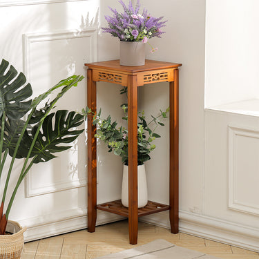 2-Tier Bamboo Plant Stand – Classic Oriental Style Flower Shelf - Lifeideas