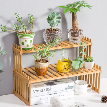 2-Tier Wooden Tabletop Plant & Display Shelf – Space-Saving Natural Organizer - Lifeideas