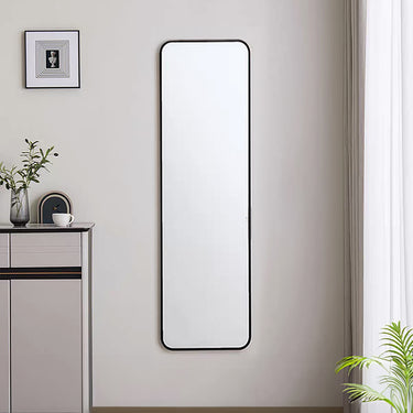 155cm Full-Length Rectangular Floor Mirror with Rounded Corners – Freestanding or Wall-Mounted Metal Frame, Black - Lifeideas