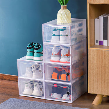 12-Pack Foldable Clear Plastic Shoe Storage Boxes – Stackable Organizer Set - Lifeideas