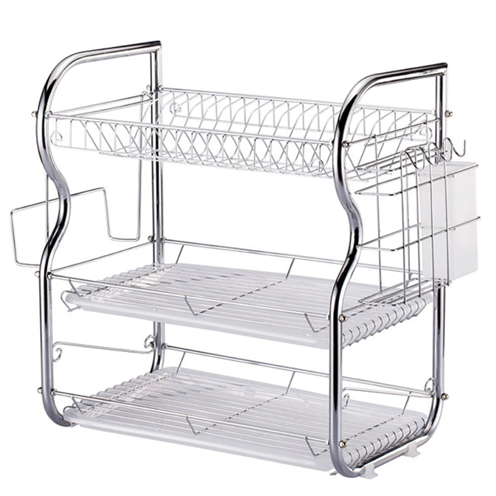 3 Tier Dish Drainer Rack Plate Draining Tray Board Kitchen Washing Storage