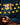 A jack-o'-lantern with a sinister smile stands beside the window, while three strands of fairy lights with small pumpkin pendants hang in front, shimmering in the darkness.
