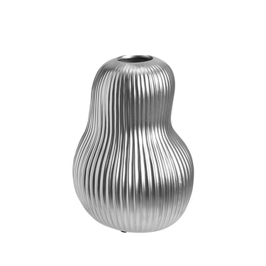 Artistic Gourd Porcelain Vase – Ribbed Silver Tabletop Accent for Modern Interiors - Lifeideas