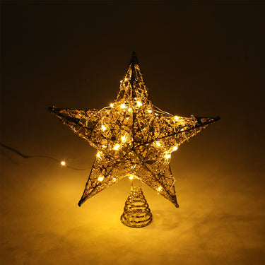 Glittering Star Christmas Tree Topper with LED Light String – Festive Holiday Decoration