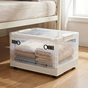 Transparent Folding Storage Box with Wheels – Stackable Home Organizer