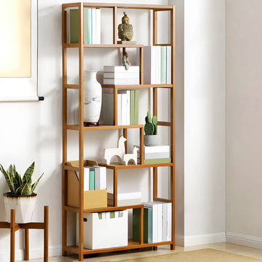 7-Tier Wooden Bookcase Display Stand – Tall Open Shelf Storage Rack