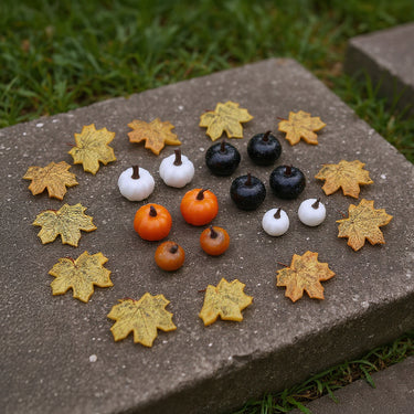 Halloween Pumpkin & Maple Leaf Ornament Set – 24-Piece Decorative Accents for Seasonal Displays