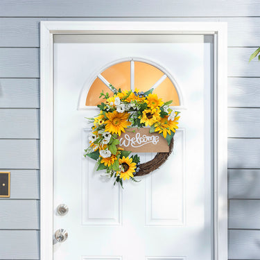 Artificial Sunflower Welcome Wreath – Round Silk Floral Door Decoration - Lifeideas