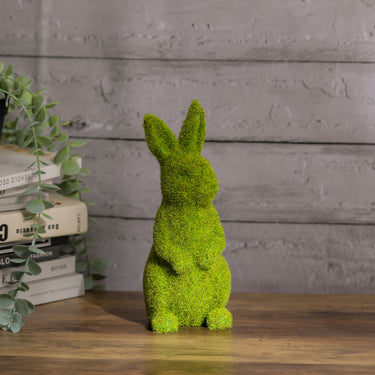 Moss-Covered Standing Bunny Ornament – Resin Easter & Spring Home Décor