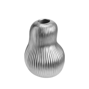 Artistic Gourd Porcelain Vase – Ribbed Silver Tabletop Accent for Modern Interiors - Lifeideas