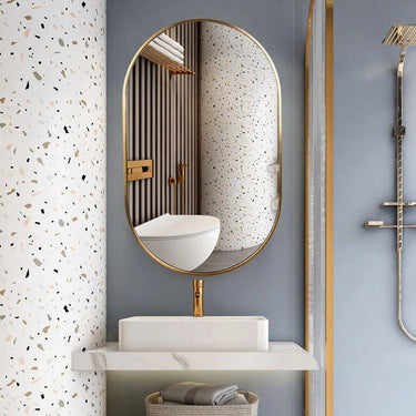 Modern Oval Metal Wall Mirror – Minimalist Aluminum Frame for Versatile Home Use