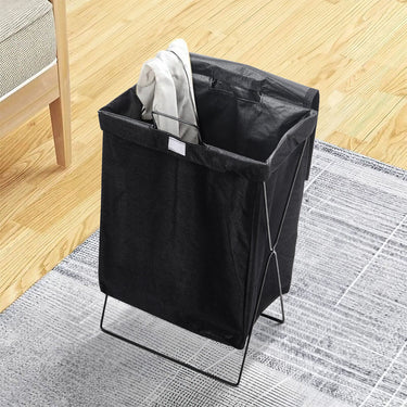 Folding Fabric Laundry Hamper with Lid and Handles – Collapsible Black Clothes Basket