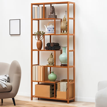 7-Tier Wooden Bookcase Display Stand – Tall Open Shelf Storage Rack