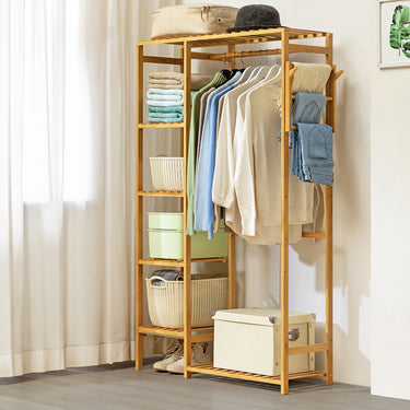 Wooden Open Clothes Rack with Shelves – Multi-Layer Clothing and Accessory Organizer