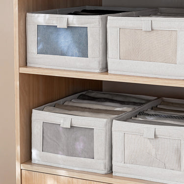 Foldable Fabric Storage Box with Mesh Window – Closet Organizer for Jeans & Daily Essentials