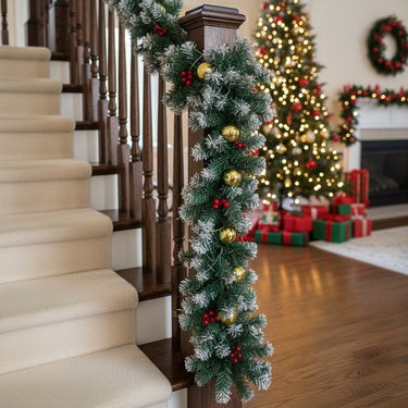 270cm Pre-lit Artificial Greenery Garland with Gold Balls and Warm White LED Lights