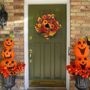 Large Autumn Daisy & Maple Leaf Wreath with LED Lights