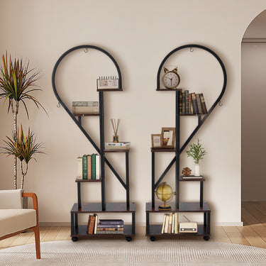 2-Piece Half-Heart Tiered Plant Stand with Wheels – 6-Tier Indoor/Outdoor Display Rack, Rustic Brown - Lifeideas