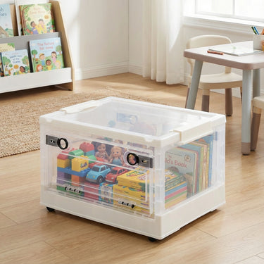 Transparent Folding Storage Box with Wheels – Stackable Home Organizer