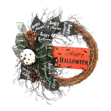Halloween Wreath with Bows – Spooky Front Door Decoration with “Happy Halloween” Sign