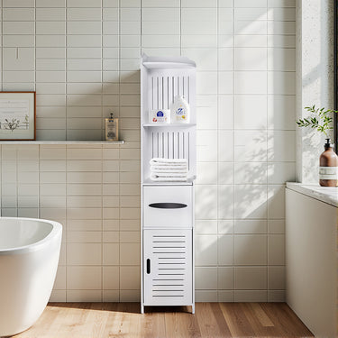 Narrow Corner Bathroom Storage Cabinet with Shelves & Toilet Roll Holder