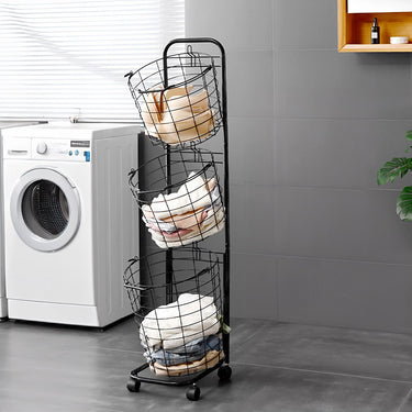 3-Tier Rolling Laundry Basket Cart with Removable Wire Baskets and Wheels