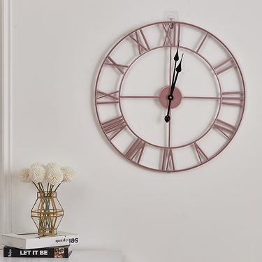 Vintage Rose Gold Wall Clock with Roman Numerals – Oversized Metal Design for Rustic Decor
