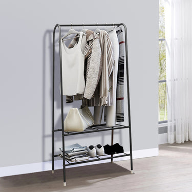 152cm Freestanding Metal Clothes Rail with Bottom Storage Shelves – Powder-Coated Black - Lifeideas