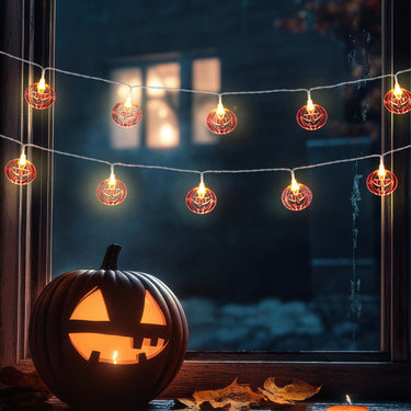Halloween Smiley Pumpkin LED String Lights – Battery Operated Party Decoration