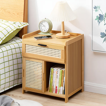 Compact Wooden Nightstand – Multi-Storage Bedside Table with Drawer and Sliding Door