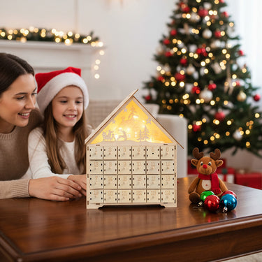 Wooden Christmas Advent Calendar with LED Lights