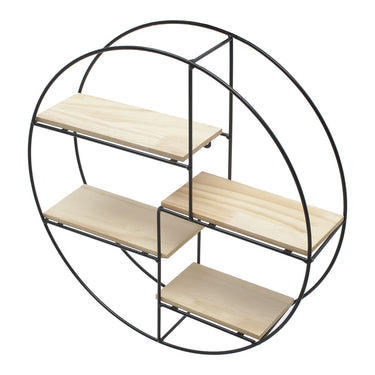 Round Floating Wall Shelf – 4-Tier Decorative Display Rack with Iron Frame and Wood Shelves