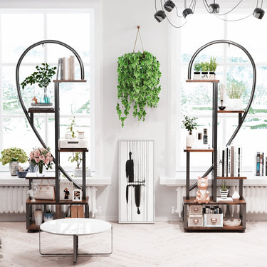 2-Piece Half-Heart Tiered Plant Stand with Wheels – 6-Tier Indoor/Outdoor Display Rack, Rustic Brown - Lifeideas