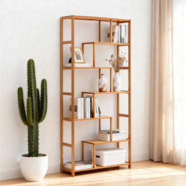 7-Tier Wooden Bookcase Display Stand – Tall Open Shelf Storage Rack