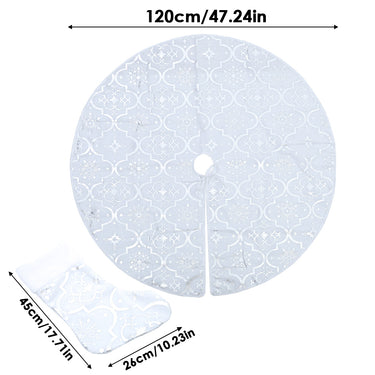 Round Christmas Tree Skirt with Stocking and Gold Foil Design
