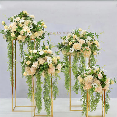 Gold Metal Rectangular Flower Stand – Wedding & Event Pedestal