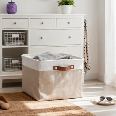 Foldable Fabric Storage Basket – Multi-Purpose Organizer with PU Handles