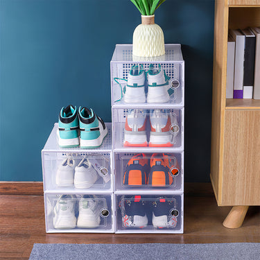 12-Pack Foldable Clear Plastic Shoe Storage Boxes – Stackable Organizer Set - Lifeideas