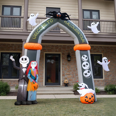 10ft Halloween Jack Skellington & Sally Inflatable Archway with Built-In LED Lights