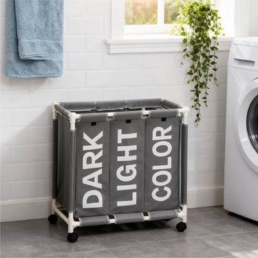 Large 3-Compartment Laundry Sorter with Wheels – Durable Oxford Fabric Hamper for Organized Laundry
