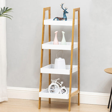 Nordic 4-Tier Wooden Ladder Shelf – Freestanding Display Organizer in White and Brown