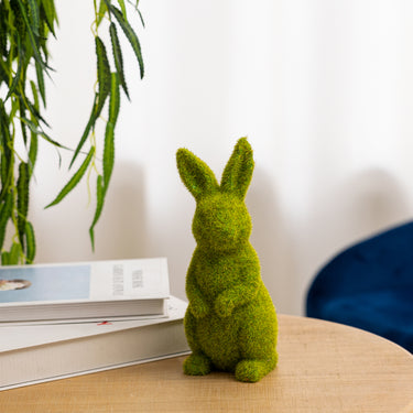Moss-Covered Standing Bunny Ornament – Resin Easter & Spring Home Décor