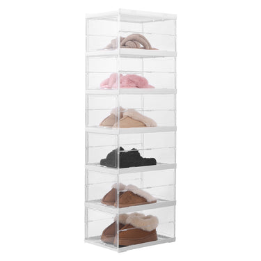 6-Tier Transparent Foldable Shoe Storage Box – Stackable & Dust-Proof Organizer
