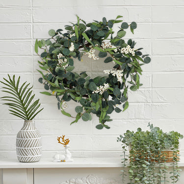 55cm Artificial Eucalyptus Topiary Wreath – Handmade Silk Leaf Door and Wall Decor - Lifeideas
