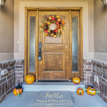 Realistic LED Fall Wreath with Artificial Maple Leaves, Pumpkins, and Berries - Harvest Door Decoration with LED Lights